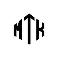 design del logo della lettera mtk con forma poligonale. design del logo a forma di poligono e cubo mtk. mtk esagono logo modello vettoriale colori bianco e nero. monogramma mtk, logo aziendale e immobiliare.