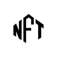 design del logo della lettera nft con forma poligonale. design del logo a forma di poligono e cubo nft. modello di logo vettoriale esagonale nft colori bianco e nero. monogramma nft, logo aziendale e immobiliare.