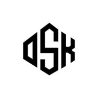 osk lettera logo design con forma poligonale. osk poligono e design del logo a forma di cubo. osk esagono logo modello vettoriale colori bianco e nero. monogramma osk, logo aziendale e immobiliare.