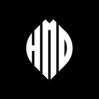 design del logo della lettera del cerchio hmd con forma circolare ed ellittica. lettere di ellisse hmd con stile tipografico. le tre iniziali formano un logo circolare. vettore del segno della lettera del monogramma astratto dell'emblema del cerchio di hmd.