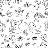 modello di doodle disegnato a mano senza cuciture di vettore con animali di forma diversa ed elementi astratti. trama vettoriale in stile infantile ideale per tessuti e tessuti, carta da parati, sfondo.