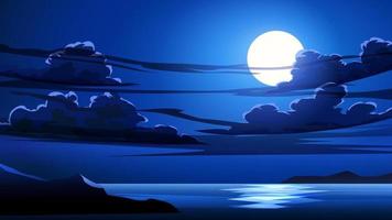 luna piena in una notte nuvolosa in mare vettore