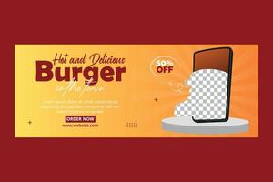 modello di copertina multimediale di vendita di hamburger delizioso vettore