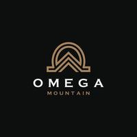 simbolo omega con illustrazione vettoriale piatta del modello di progettazione dell'icona del logo a forma di montagna