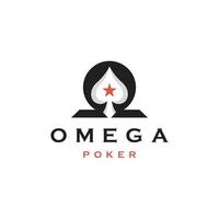 simbolo omega con illustrazione vettoriale piatta del modello di progettazione dell'icona del logo della forma della vanga del poker