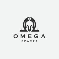 simbolo omega con illustrazione vettoriale piatta del modello di progettazione dell'icona del logo a forma spartana