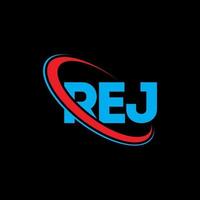 rej logo. rej lettera. design del logo della lettera rej. iniziali rej logo collegate a cerchio e logo monogramma maiuscolo. tipografia rej per il marchio tecnologico, commerciale e immobiliare. vettore