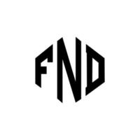 design del logo della lettera fnd con forma poligonale. trova il design del logo a forma di poligono e cubo. fnd modello di logo vettoriale esagonale colori bianco e nero. fnd monogramma, logo aziendale e immobiliare.