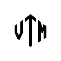design del logo della lettera vtm con forma poligonale. vtm poligono e design del logo a forma di cubo. vtm esagono logo modello vettoriale colori bianco e nero. monogramma vtm, logo aziendale e immobiliare.