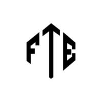 design del logo della lettera fte con forma poligonale. design del logo a forma di poligono e cubo fte. fte esagono logo modello vettoriale colori bianco e nero. monogramma fte, logo aziendale e immobiliare.