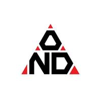 design del logo della lettera del triangolo ond con forma triangolare. monogramma di design del logo del triangolo ond. modello di logo vettoriale triangolo ond con colore rosso. ond logo triangolare logo semplice, elegante e lussuoso.