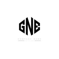 gne lettera logo design con forma poligonale. gne poligono e design del logo a forma di cubo. gne esagonale modello logo vettoriale colori bianco e nero. gne monogramma, logo aziendale e immobiliare.