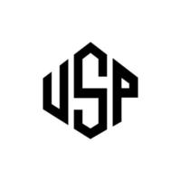 design del logo della lettera usp con forma poligonale. design del logo a forma di poligono e cubo usp. usp esagono vettore logo modello colori bianco e nero. monogramma usp, logo aziendale e immobiliare.