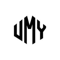 design del logo della lettera umy con forma poligonale. design del logo a forma di poligono e cubo. umy modello di logo vettoriale esagonale colori bianco e nero. umy monogramma, logo aziendale e immobiliare.