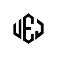 design del logo della lettera uej con forma poligonale. uej poligono e design del logo a forma di cubo. uej modello di logo vettoriale esagonale colori bianco e nero. monogramma uej, logo aziendale e immobiliare.