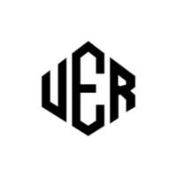 design del logo della lettera uer con forma poligonale. uer poligono e design del logo a forma di cubo. uer esagono vettore logo modello colori bianco e nero. uer monogramma, logo aziendale e immobiliare.