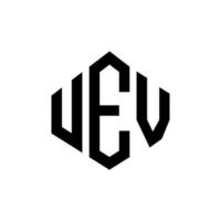 design del logo della lettera uev con forma poligonale. design del logo a forma di poligono e cubo uev. modello di logo vettoriale esagonale uev colori bianco e nero. monogramma uev, logo aziendale e immobiliare.
