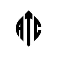 design del logo della lettera del cerchio atc con forma circolare ed ellittica. lettere ellittiche atc con stile tipografico. le tre iniziali formano un logo circolare. atc cerchio emblema astratto monogramma lettera marchio vettore. vettore