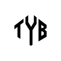 tyb lettera logo design con forma poligonale. tyb poligono e design del logo a forma di cubo. tyb esagono logo modello vettoriale colori bianco e nero. tyb monogramma, logo aziendale e immobiliare.
