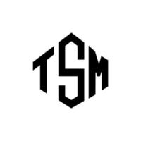 design del logo della lettera tsm con forma poligonale. tsm poligono e design del logo a forma di cubo. tsm esagono logo modello vettoriale colori bianco e nero. monogramma tsm, logo aziendale e immobiliare.