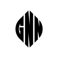 design del logo della lettera del cerchio gnn con forma circolare ed ellittica. lettere di ellisse gnn con stile tipografico. le tre iniziali formano un logo circolare. gnn cerchio emblema astratto monogramma lettera marchio vettore. vettore