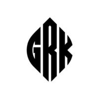 design del logo della lettera del cerchio grk con forma circolare ed ellittica. lettere ellittiche grk con stile tipografico. le tre iniziali formano un logo circolare. vettore del segno della lettera del monogramma astratto dell'emblema del cerchio di grk.