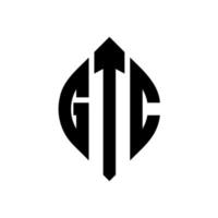 design del logo della lettera del cerchio gtc con forma circolare ed ellittica. lettere di ellisse gtc con stile tipografico. le tre iniziali formano un logo circolare. gtc cerchio emblema astratto monogramma lettera marchio vettore. vettore