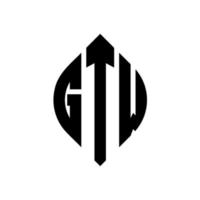 design del logo della lettera del cerchio gtw con forma circolare ed ellittica. lettere ellittiche gtw con stile tipografico. le tre iniziali formano un logo circolare. gtw cerchio emblema astratto monogramma lettera marchio vettore. vettore