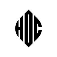 design del logo della lettera del cerchio hoc con forma circolare ed ellittica. lettere hoc ellittiche con stile tipografico. le tre iniziali formano un logo circolare. hoc cerchio emblema astratto monogramma lettera marchio vettore. vettore