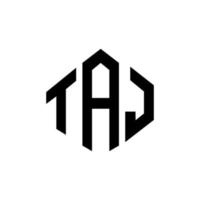 design del logo della lettera taj con forma poligonale. taj poligono e design del logo a forma di cubo. taj esagono logo modello vettoriale colori bianco e nero. monogramma taj, logo aziendale e immobiliare.