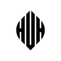 design del logo della lettera del cerchio hux con forma circolare ed ellittica. lettere hux ellisse con stile tipografico. le tre iniziali formano un logo circolare. hux cerchio emblema astratto monogramma lettera marchio vettore. vettore