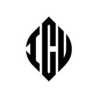 design del logo della lettera del cerchio icu con forma circolare ed ellittica. lettere di ellisse icu con stile tipografico. le tre iniziali formano un logo circolare. icu cerchio emblema astratto monogramma lettera marchio vettore. vettore