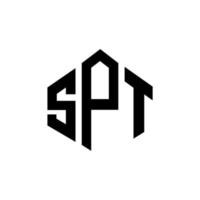 design del logo della lettera spt con forma poligonale. spt poligono e design del logo a forma di cubo. spt esagono vettore logo modello colori bianco e nero. monogramma spt, logo aziendale e immobiliare.