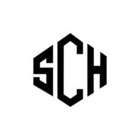 sch lettera logo design con forma poligonale. sch poligono e design del logo a forma di cubo. sch esagonale modello logo vettoriale colori bianco e nero. sch monogramma, logo aziendale e immobiliare.