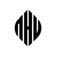 design del logo della lettera del cerchio mhu con forma circolare ed ellittica. mhu lettere ellittiche con stile tipografico. le tre iniziali formano un logo circolare. mhu cerchio emblema astratto monogramma lettera marchio vettore. vettore