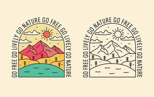 vai libero vai vivace vai natura fauna selvatica montagne design per badge, adesivi, toppe, design di magliette, ecc vettore