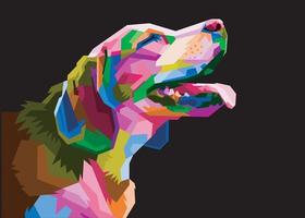 testa di cane colorata con cool isolato in stile pop art backround. vettore