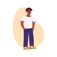 ragazzo afroamericano in piedi in abbigliamento casual o uniforme scolastica. illustrazione vettoriale piatta, isolata su uno sfondo bianco.