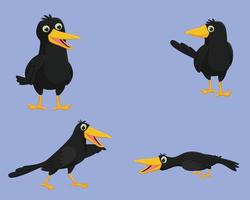set di simpatico cartone animato corvo. illustrazione vettoriale