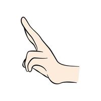 illustrazione vettoriale le mani posano l'elemento con il colore della pelle di base. fare un gesto simbolico v segno lato rivolto.