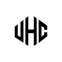 design del logo della lettera uhc con forma poligonale. uhc poligono e design del logo a forma di cubo. uhc modello di logo vettoriale esagonale colori bianco e nero. monogramma uhc, logo aziendale e immobiliare.