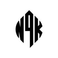 design del logo della lettera del cerchio nqk con forma circolare ed ellittica. nqk lettere ellittiche con stile tipografico. le tre iniziali formano un logo circolare. nqk cerchio emblema astratto monogramma lettera marchio vettore. vettore