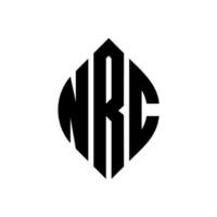 design del logo della lettera del cerchio nrc con forma circolare ed ellittica. nrc lettere ellittiche con stile tipografico. le tre iniziali formano un logo circolare. nrc cerchio emblema astratto monogramma lettera marchio vettore. vettore