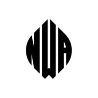 design del logo della lettera del cerchio nwa con forma circolare ed ellittica. nwa lettere ellittiche con stile tipografico. le tre iniziali formano un logo circolare. nwa cerchio emblema astratto monogramma lettera marchio vettore. vettore