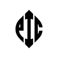 disegno del logo della lettera del cerchio pic con forma circolare ed ellittica. pic lettere ellittiche con stile tipografico. le tre iniziali formano un logo circolare. pic cerchio emblema astratto monogramma lettera marchio vettore. vettore