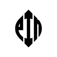 design del logo della lettera del cerchio pim con forma circolare ed ellittica. lettere pim ellittiche con stile tipografico. le tre iniziali formano un logo circolare. pim cerchio emblema astratto monogramma lettera marchio vettore. vettore