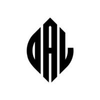design del logo della lettera del cerchio oal con forma circolare ed ellittica. lettere ellittiche oal con stile tipografico. le tre iniziali formano un logo circolare. vettore del segno della lettera del monogramma astratto dell'emblema del cerchio oal.