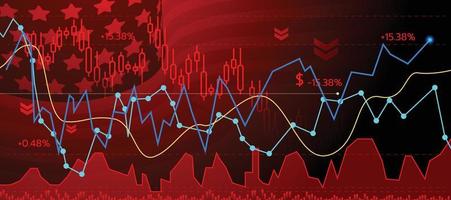 mercato azionario grafico a linee sulla bandiera americana vettore