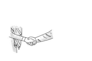 stretta di mano tra uomo d'affari arabo e donna. disegno di illustrazione vettoriale disegnato a mano