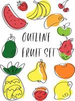 set colorato di vari frutti in stile doodle alla moda vettore